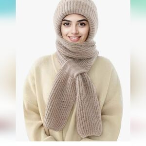 Cozy Knit Scarf and Hat Set - Beige